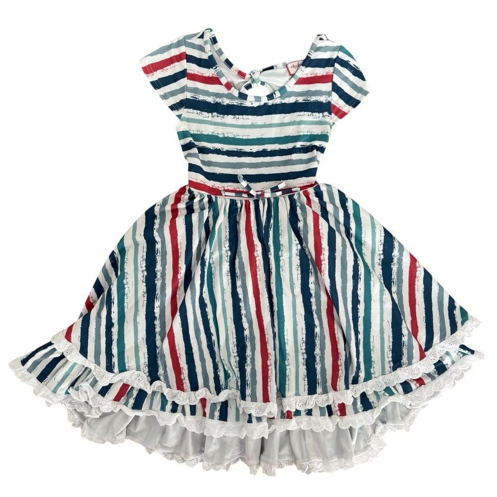 Cheeky Plum Striped Ruffle Twirl Dress Size 6